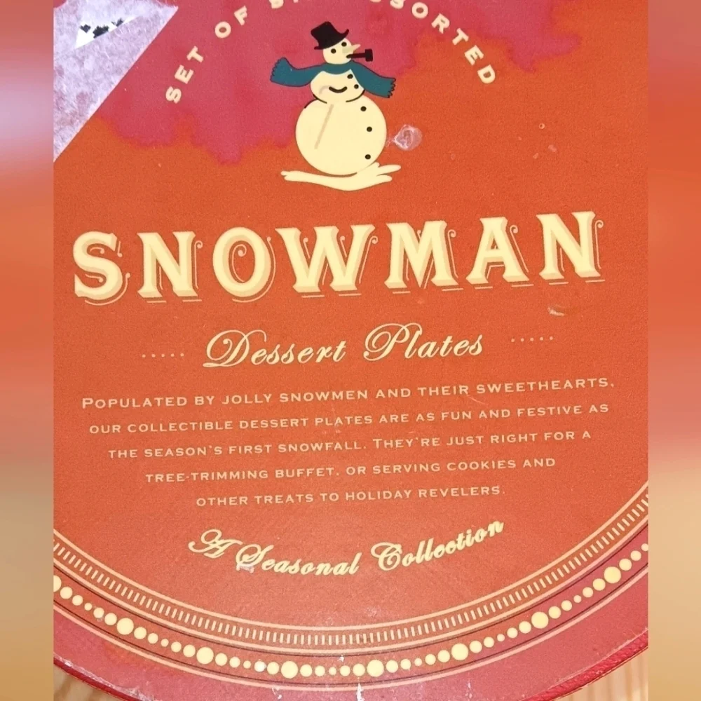 William Sonoma Snowman Dessert Plates Set Of Six